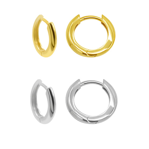 14k Gold Plated And Silver Plated Set Of Huggie Hoop Earrings