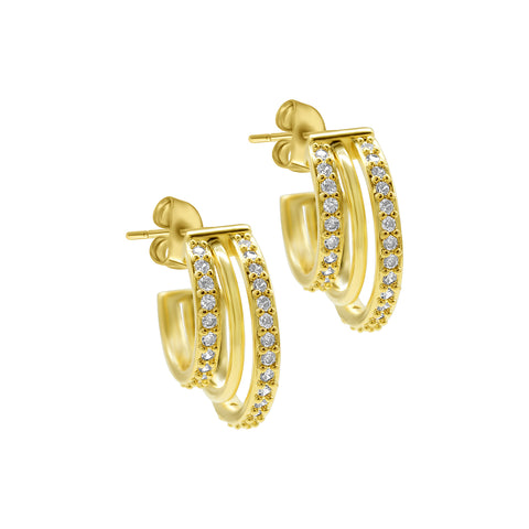 14K Gold Plated Multi-Band Crystal Huggie Earrings