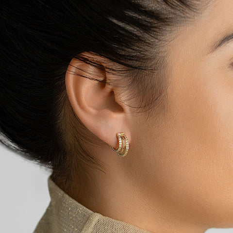 14K Gold Plated Multi-Band Crystal Huggie Earrings