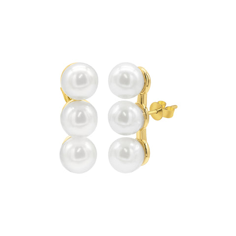 14K Gold Plated Oversized Pearl Bar Studs Earrings