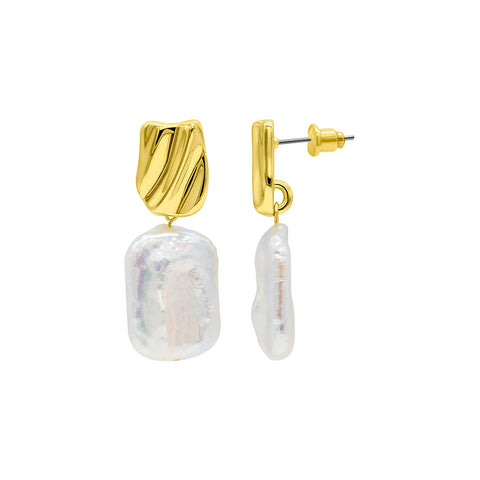 14K Gold Plated Freshwater Pearl Coin Drop Earrings