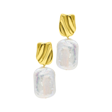 14k Gold Plated Freshwater Pearl Coin Drop Earrings
