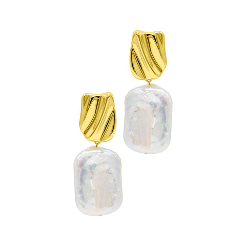 14K Gold Plated Freshwater Pearl Coin Drop Earrings