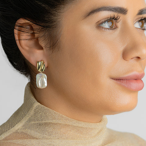 14k Gold Plated Freshwater Pearl Coin Drop Earrings