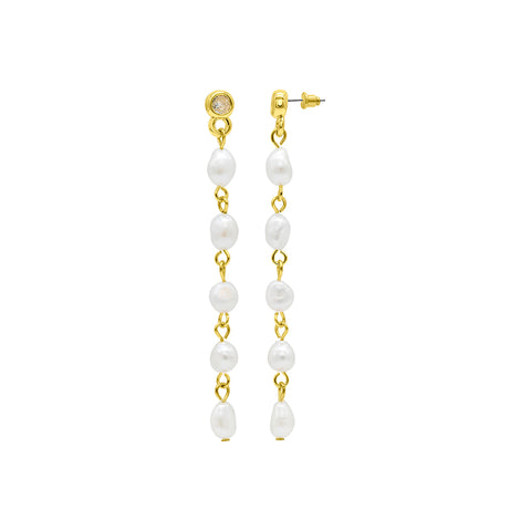 14K Gold Plated Freshwater Pearl Dangle Earrings