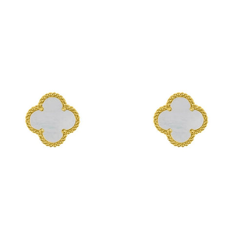 White Mother of Pearl Flower Stud Earrings