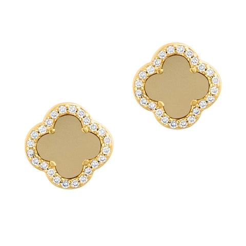 14k Gold Plated Clover Halo Stud Earrings