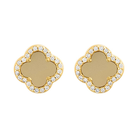 14k Gold Plated Clover Halo Stud Earrings