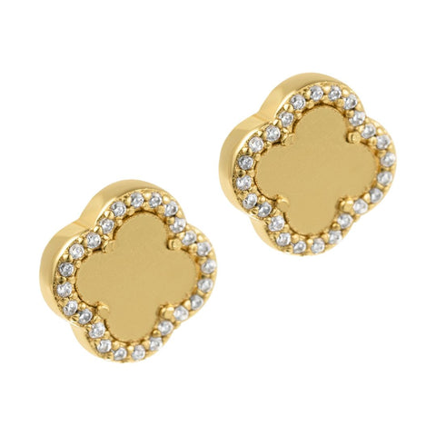 14k Gold Plated Clover Halo Stud Earrings