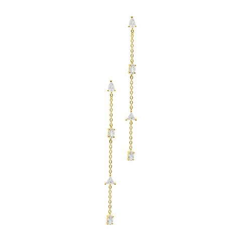 14k Gold Plated Chain Sweeper Earrings with Mixed Shape Stones