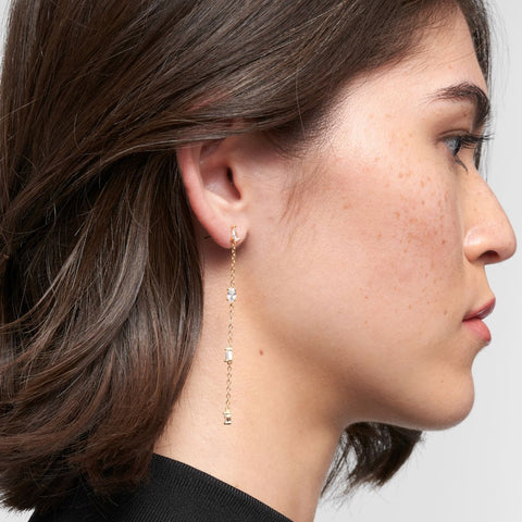 14k Gold Plated Chain Sweeper Earrings with Mixed Shape Stones