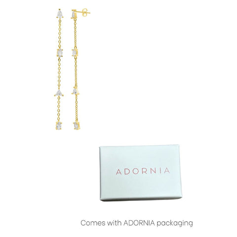 14k Gold Plated Chain Sweeper Earrings with Mixed Shape Stones