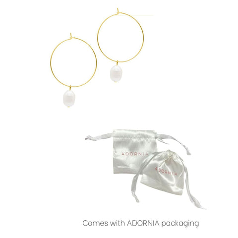 14k Gold Plated Freshwater Pearl Wire 1.5" Hoop Earrings