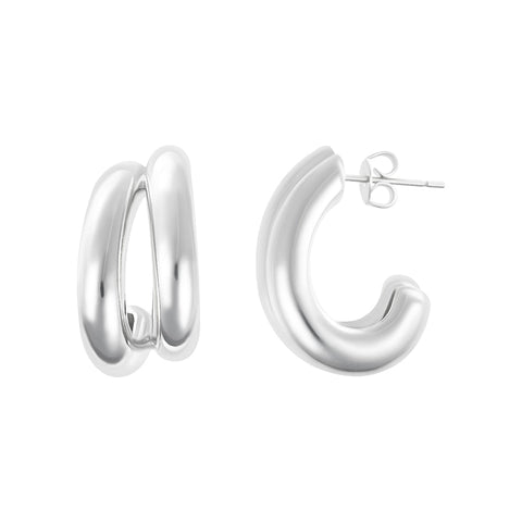 Silver Plated Double Hoop Earrings with Ball Backs