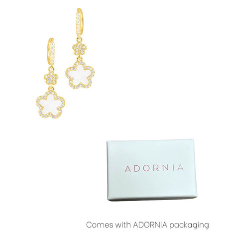 14k Yellow Gold Plated White CZ Clover Earrings