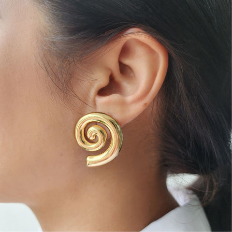 Tarnish Resistant 18k Gold Plated Swirl Statement Stud Earrings