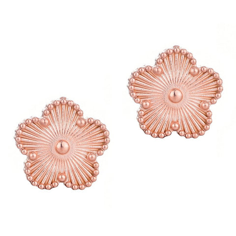 Tarnish Resistant 14k Rose Gold Plated 5-Leaf Clover Stud Earrings