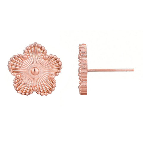Tarnish Resistant 14k Rose Gold Plated 5-Leaf Clover Stud Earrings