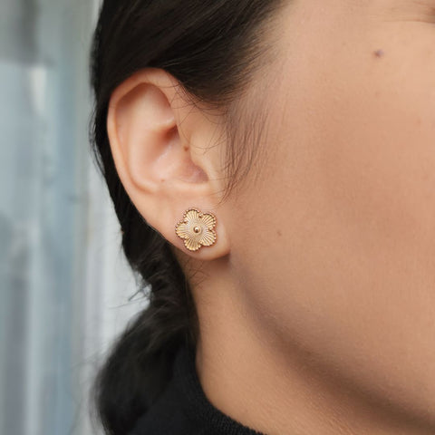 Tarnish Resistant 14k Rose Gold Plated 5-Leaf Clover Stud Earrings