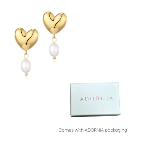 Tarnish Resistant Heart and Freshwater Pearl Drop Earrings