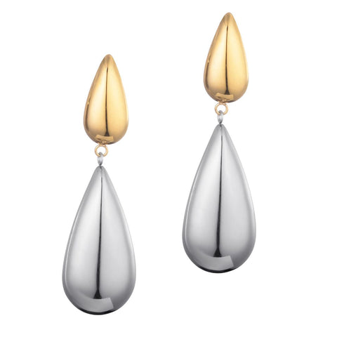 14k Gold and Silver Plated Mixed Metal Teardrop Drop Earrings