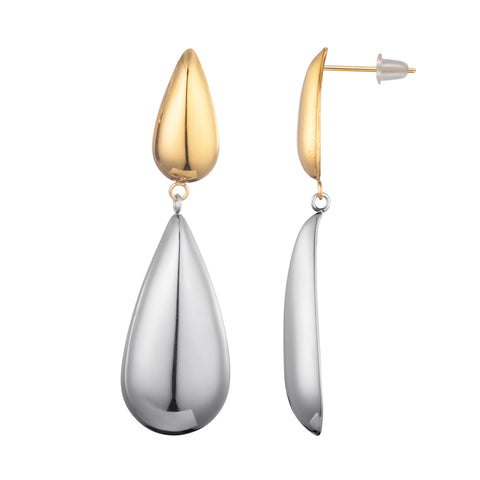 14k Gold and Silver Plated Mixed Metal Teardrop Drop Earrings