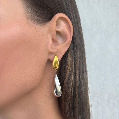 14k Gold and Silver Plated Mixed Metal Teardrop Drop Earrings