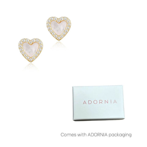 14k Gold Plated Mother of Pearl Mini Halo CZ Heart Studs