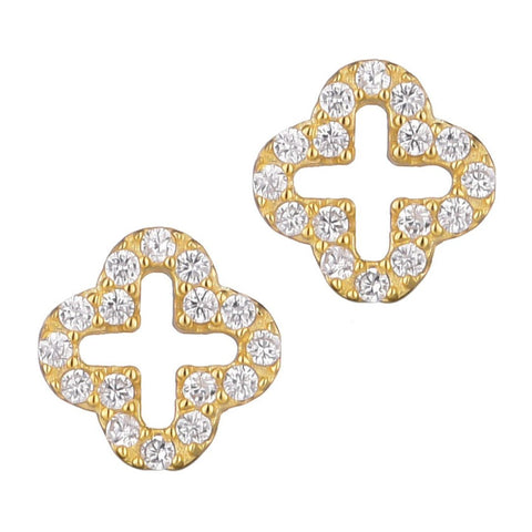 14k Gold Vermeil .925 Sterling Silver  Mini Clover CZ Outline Studs