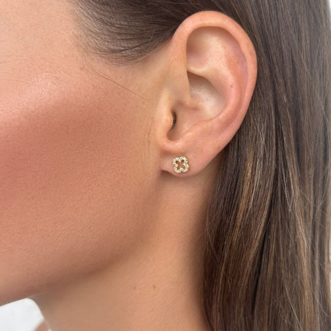 14k Gold Vermeil .925 Sterling Silver  Mini Clover CZ Outline Studs