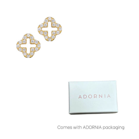 14k Gold Vermeil .925 Sterling Silver  Mini Clover CZ Outline Studs