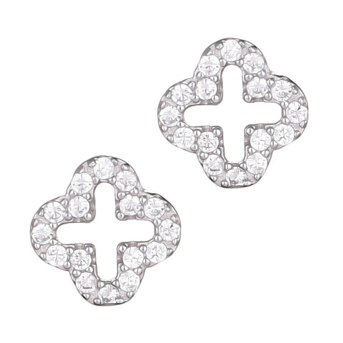 .925 Sterling Silver Mini Clover CZ Outline Studs