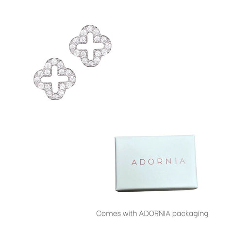 .925 Sterling Silver Mini Clover CZ Outline Studs