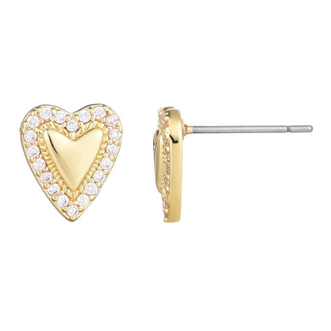 14k Gold Plated Puffy Mini Halo CZ Heart Stud Earrings