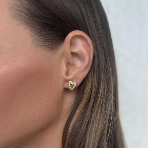 14k Gold Plated Puffy Mini Halo CZ Heart Stud Earrings