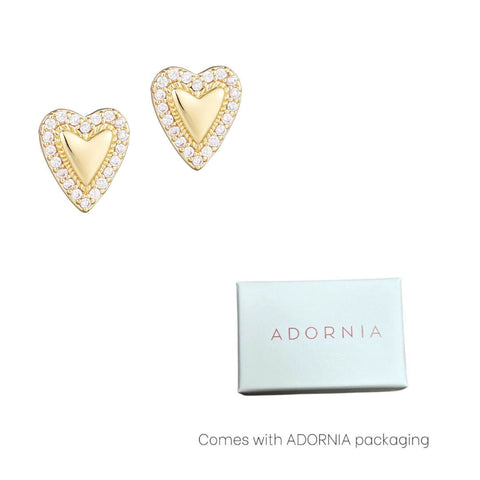 14k Gold Plated Puffy Mini Halo CZ Heart Stud Earrings