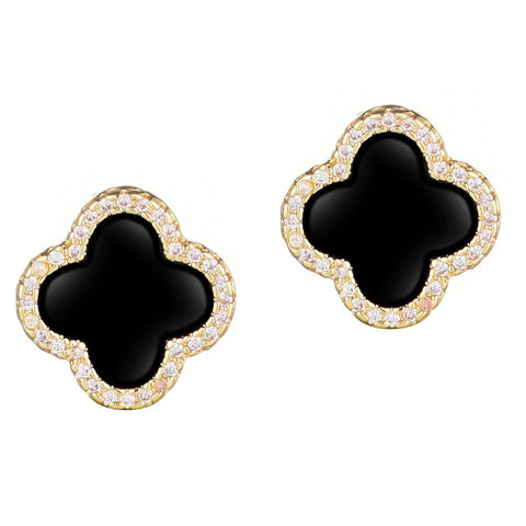 Black Halo CZ Clover Stud Earrings