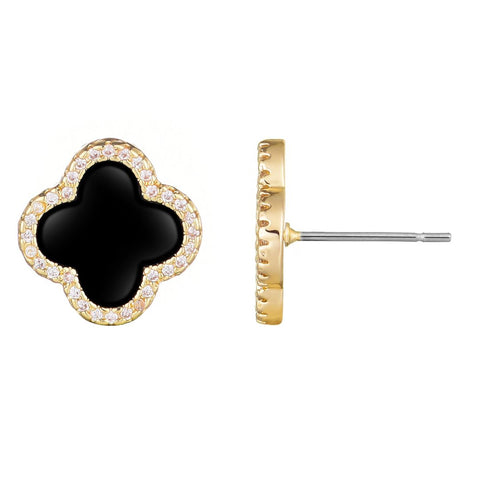 Black Halo CZ Clover Stud Earrings