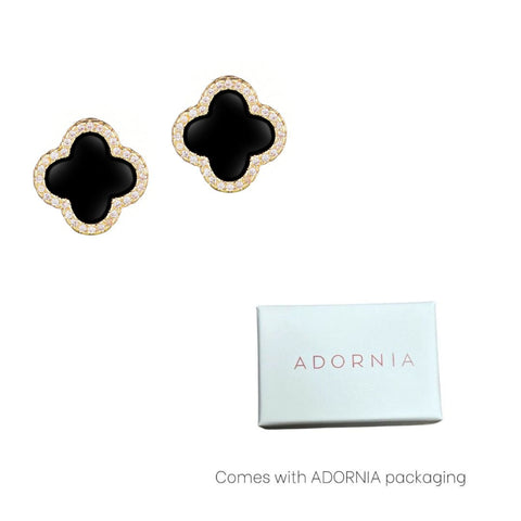 Black Halo CZ Clover Stud Earrings