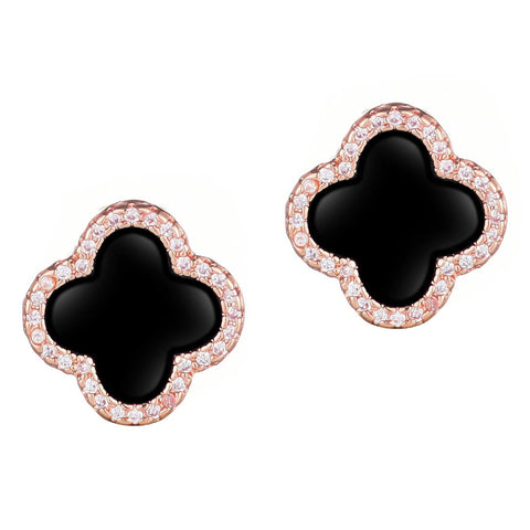 Black Halo CZ Clover Stud Earrings