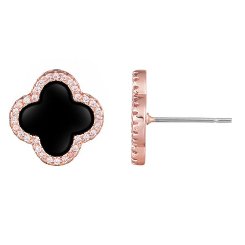 Black Halo CZ Clover Stud Earrings