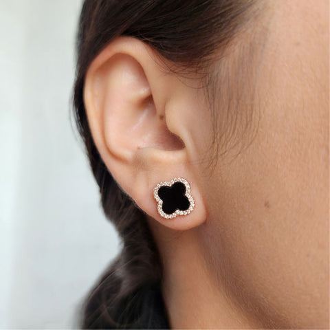 Black Halo CZ Clover Stud Earrings