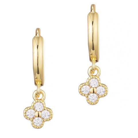 Extra Mini CZ Clover Dangle Huggie Earrings