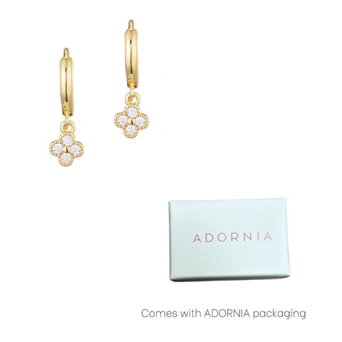 Extra Mini CZ Clover Dangle Huggie Earrings