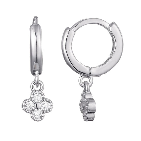 Extra Mini CZ Clover Dangle Huggie Earrings