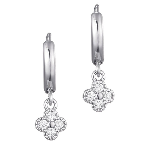 Extra Mini CZ Clover Dangle Huggie Earrings