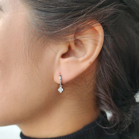Extra Mini CZ Clover Dangle Huggie Earrings