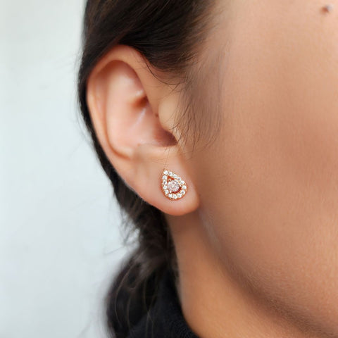 Pear Cut Halo Crystal Stud Earrings