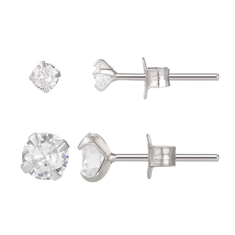 Sterling Silver Solitaire Stud Earrings Set