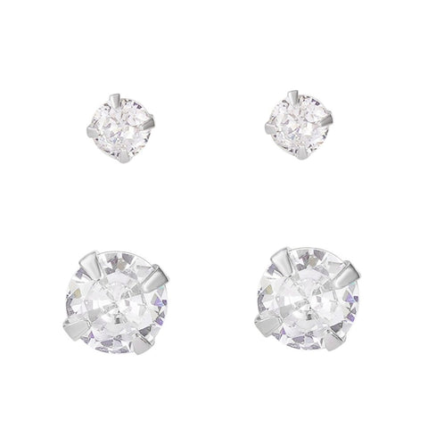 Sterling Silver Solitaire Stud Earrings Set